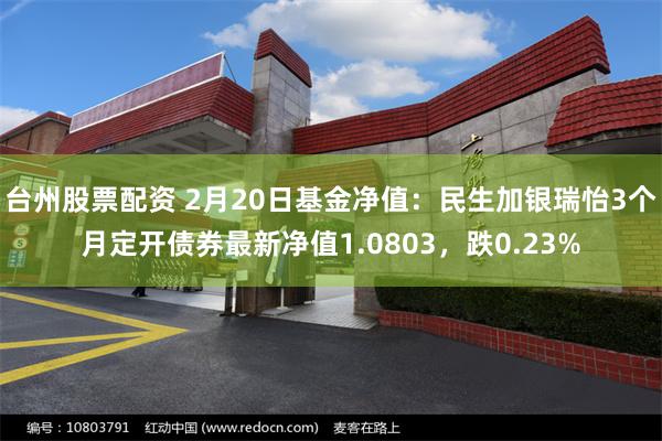 台州股票配资 2月20日基金净值：民生加银瑞怡3个月定开债券最新净值1.0803，跌0.23%